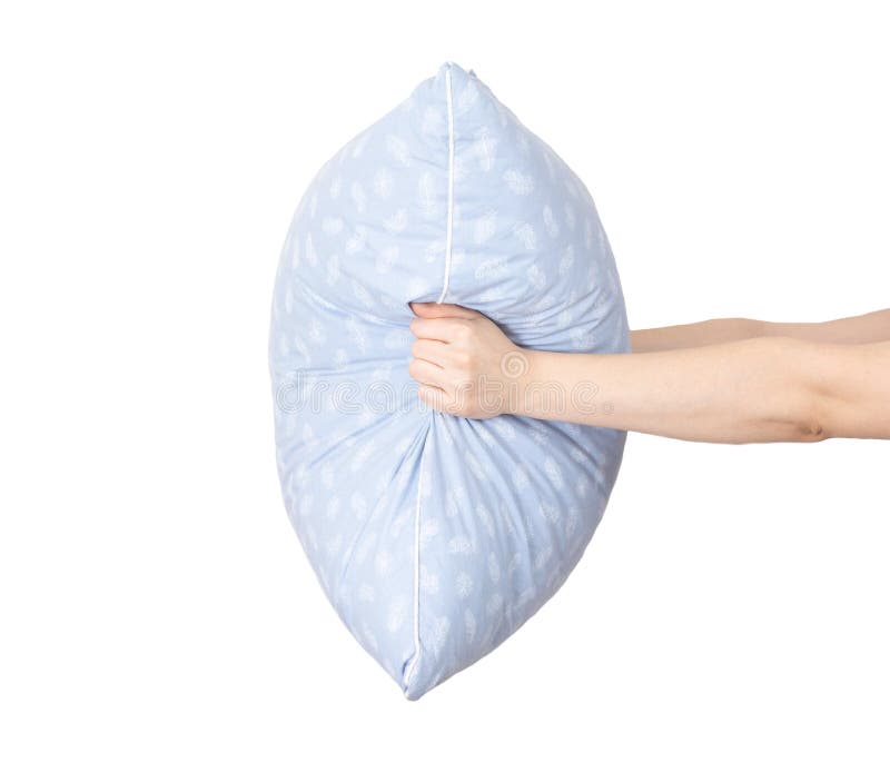Hands Hold a Pillow for Sleeping on a White Background, Isolate. the