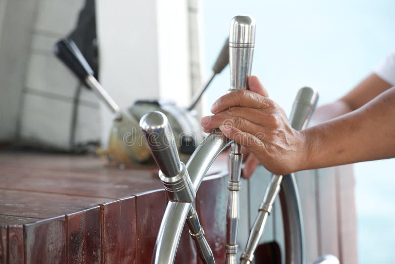 Hands Hold Steering Wheel the Boat Stock Photo Image of wheel