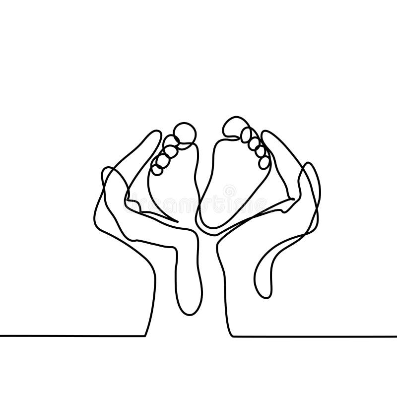 Hands holding baby foot - protection symbol.