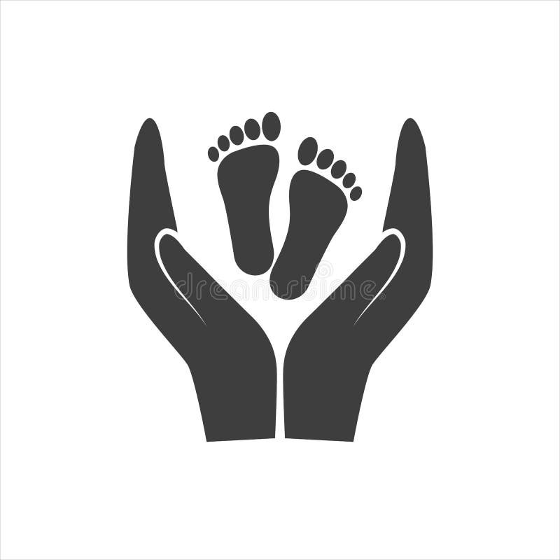 Hands holding baby foot - protection symbol. PS10