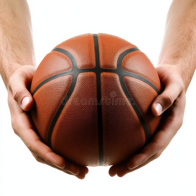 Hands Holding a Basketball Isolerad på en vit bakgrund royaltyfri illustrationer