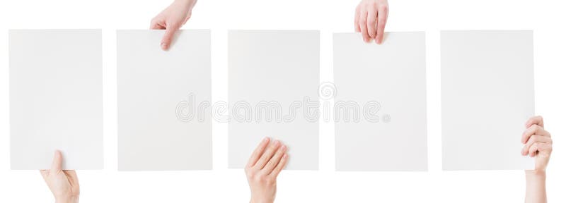 Hands holding blank paper isolated