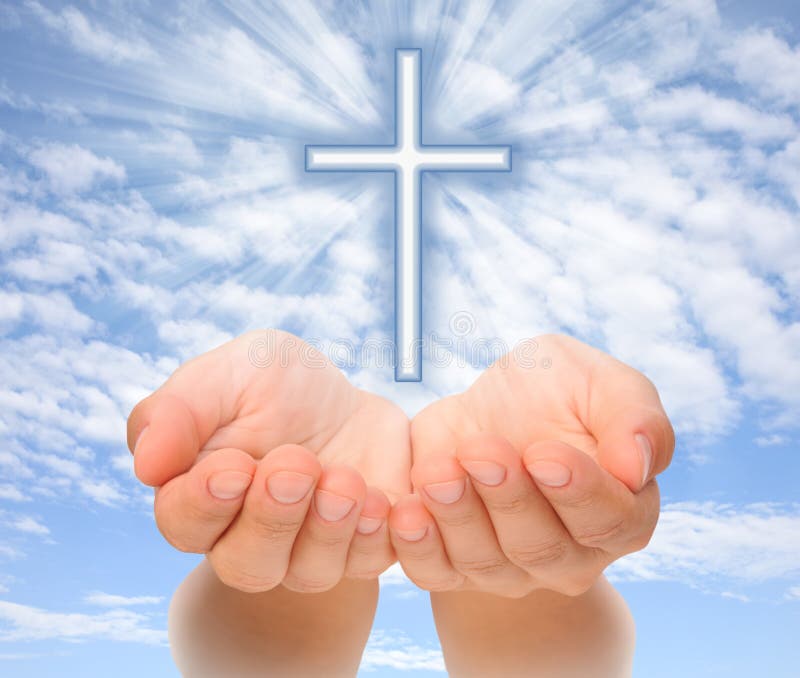Hands Holding Christian Cross with Light Beams Stock Photo - Image of christianity, care: 29395302