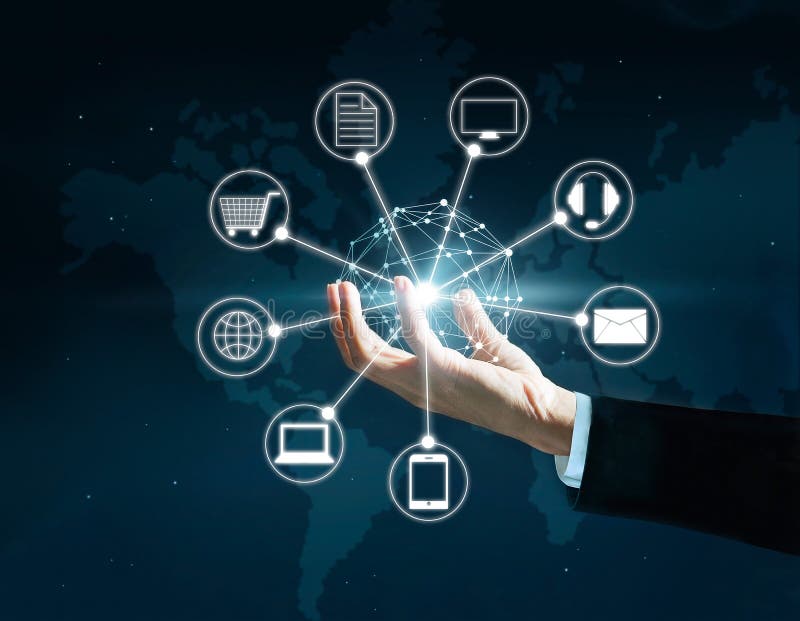 Hands holding circle global network connection, Omni Channel royalty free stock image Hands holding circle global network connection, Omni Channel royalty free stock image