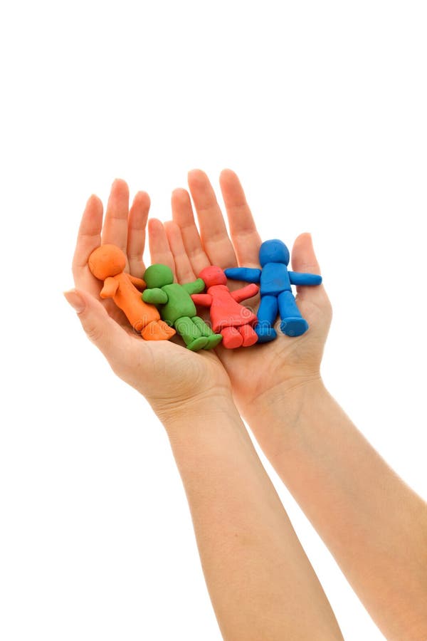 Hands Holding Colorful Clay People Stock Photo - Image of green, hand ...