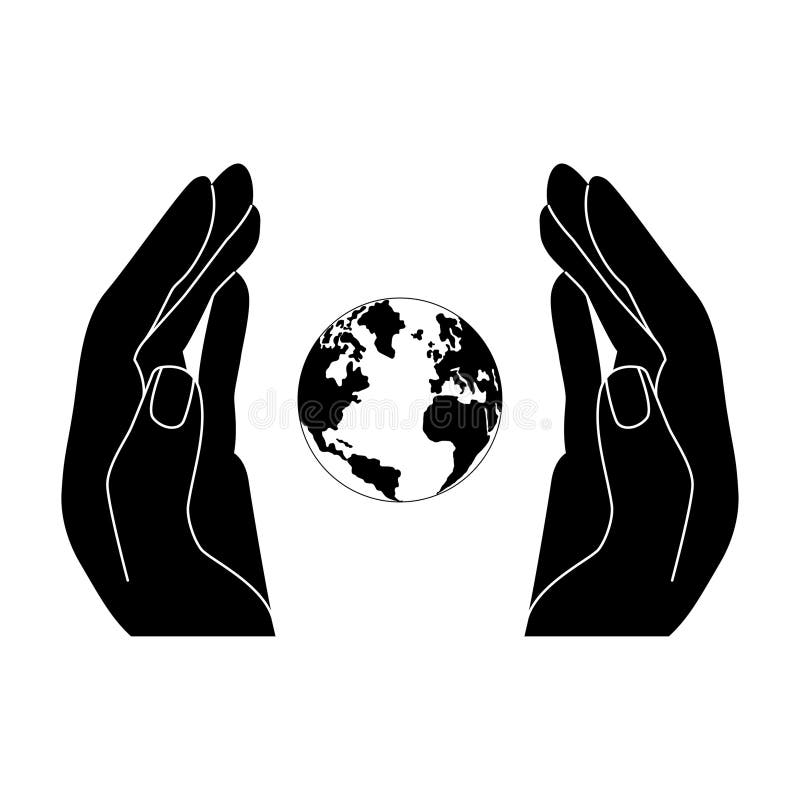 Hands holding Earth globe poster, banner. Save the planet, protect the Earth, environment problems vector illustration