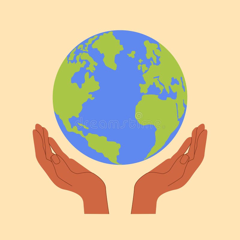 Hands holding Earth globe poster, banner. Save the planet, protect the Earth, environment problems royalty free illustration