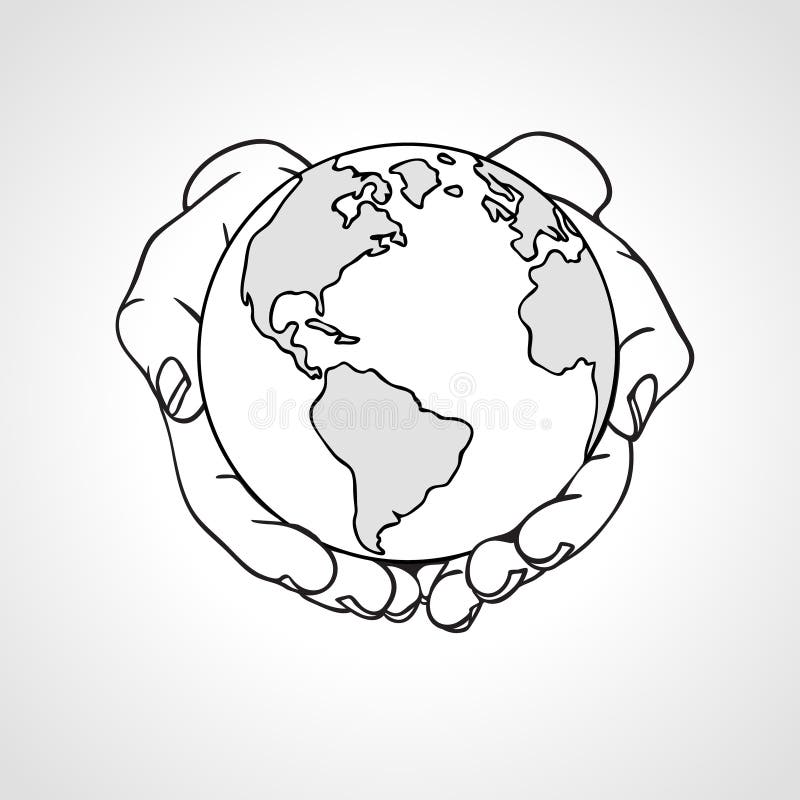 Hand holding the Earth. Palm hold the globe. Environment concept. Hand  drawn sketch vector illustration Stock Vector by ©Kluva 229116248