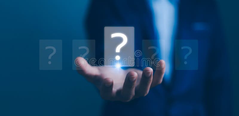 Hands holding FAQ question mark sign. Question Mark and Problem-Solving Concept. Finding answers to business FAQs. Creativity and stock photography