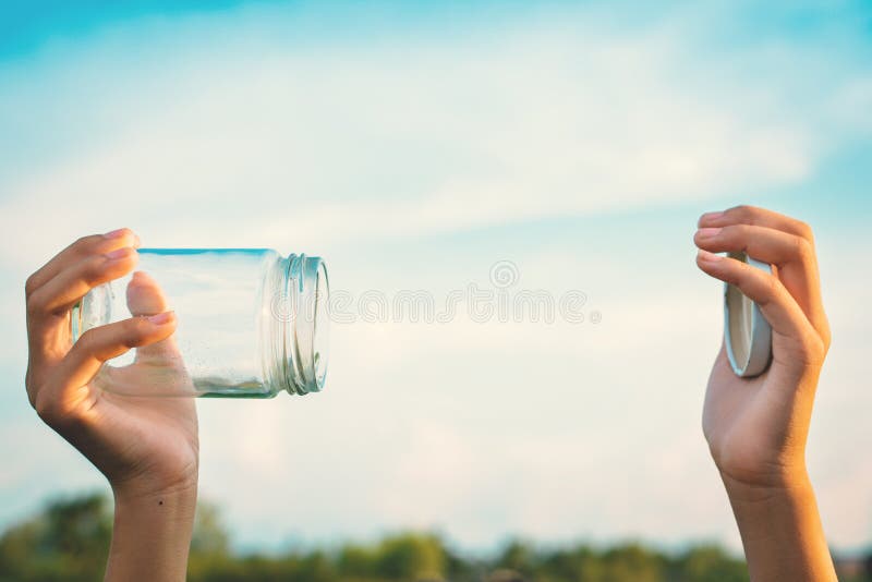 Hands Holding Glass Jar for Keeping Fresh Air Stock Photo Image of