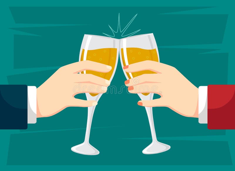 Hands Holding Glasses Of Champagne Clink Glasses With Wine Stock Vector Illustration Of