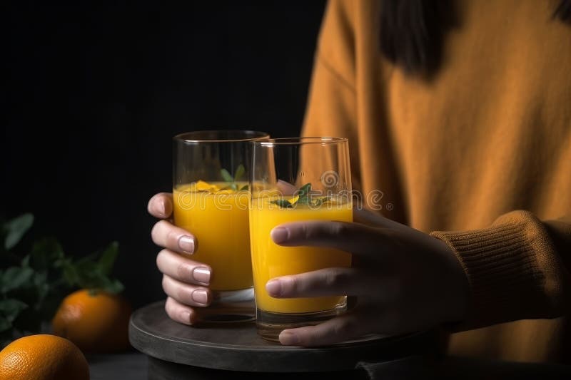 Hands Holding Glasses with Natural Orange Juice Generative AI Stock ...