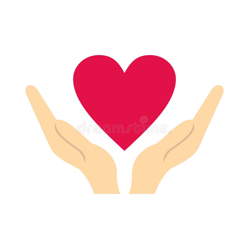 Hands holding heart icon, flat style
