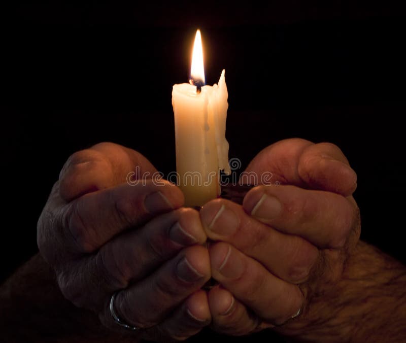 Hands Holding Lighted Candle in Darkness Stock Photo Image of flame, rough 13854798