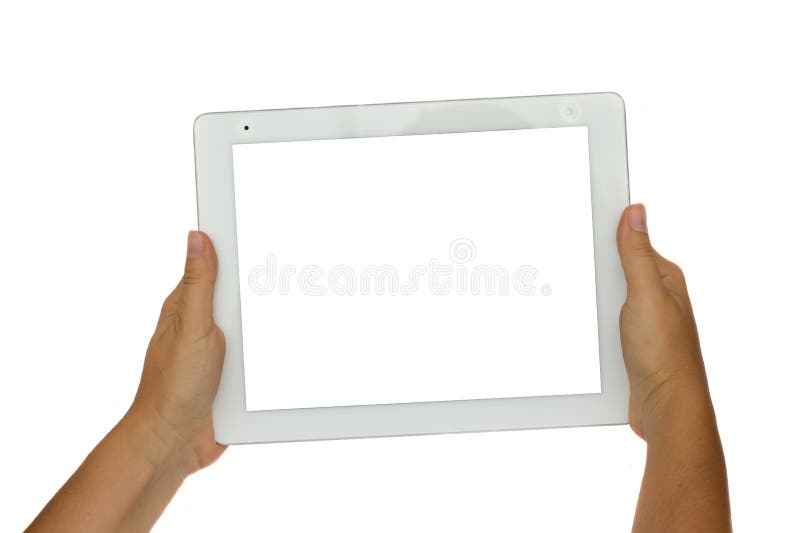Ruku drží moderné tablet PC izolované na bielom pozadí s kopírovať priestor.