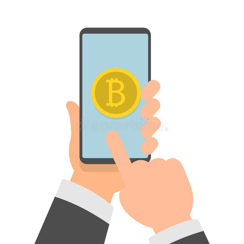 Hands holding phone with bitcoin icon on screen royalty free illustration Hands holding phone with bitcoin icon on screen royalty free illustration