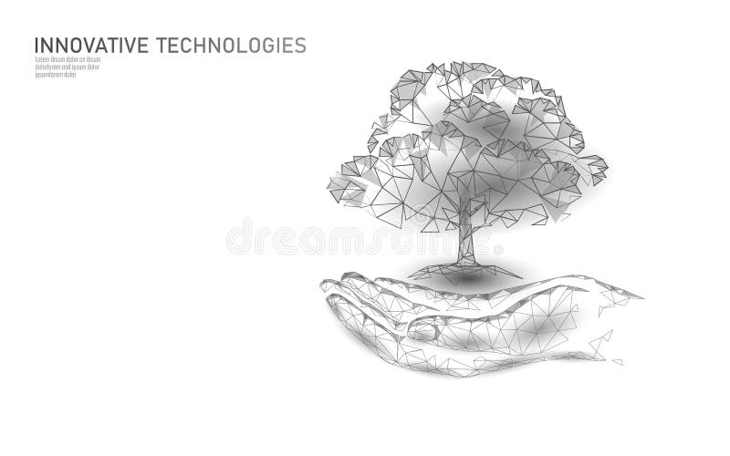 Hands holding plant tree ecological abstract concept. 3D render planting soil seedling leaves. Save planet nature