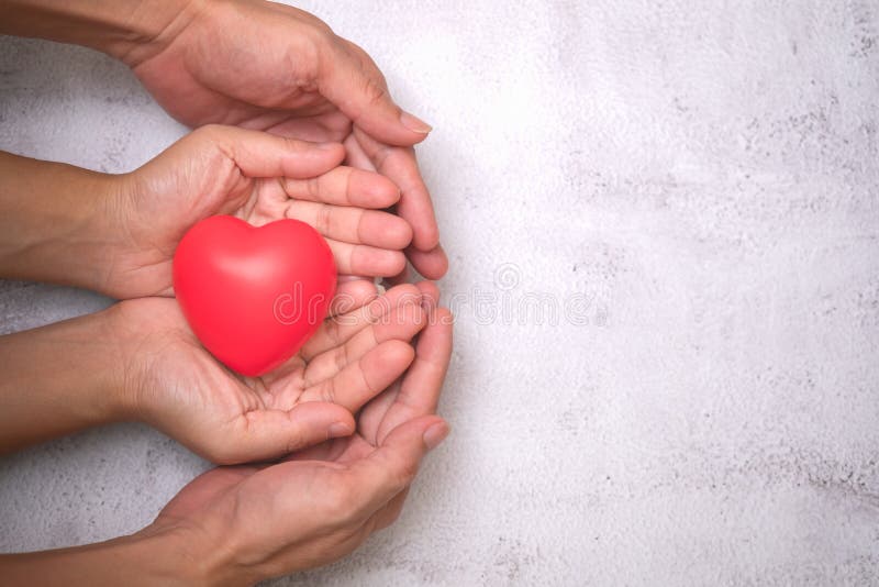 Hands holding a red heart, CSR or Corporate Social Responsibility, health care, family insurance, heart donate concept. World health day royalty free stock image Hands holding a red heart, CSR or Corporate Social Responsibility, health care, family insurance, heart donate concept. World health day royalty free stock image