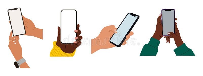 Hands holding smart phones in various positions vector illustration
