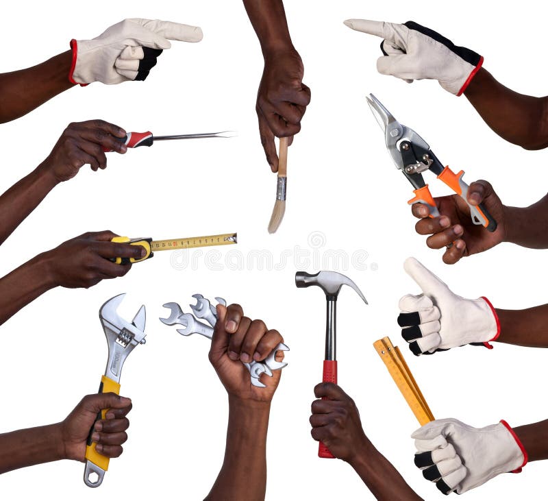 Hands holding tools royalty free stock image