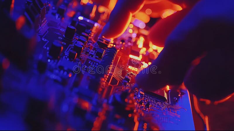 Hands Interact with a Futuristic Digital Interface in a Realm stock photography