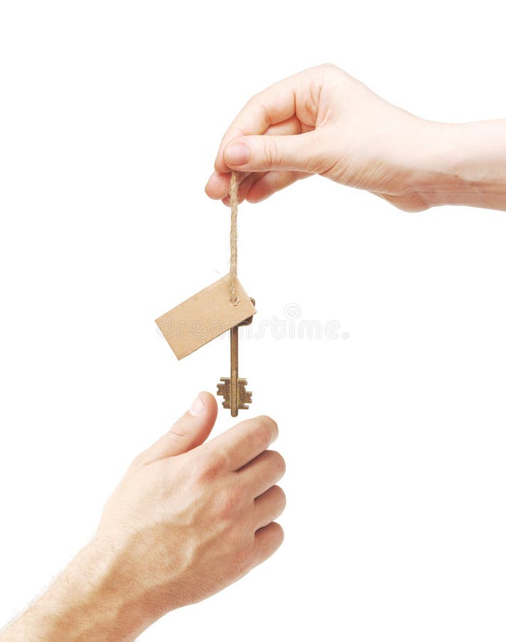 Hands and key with blank label