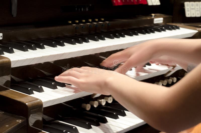 Hands on keyboard of organ stock image Hands on keyboard of organ stock image