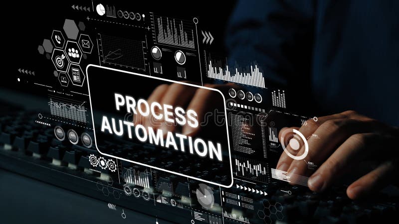 Hands on Keyboard with Process Automation Interface Displaying Data ...
