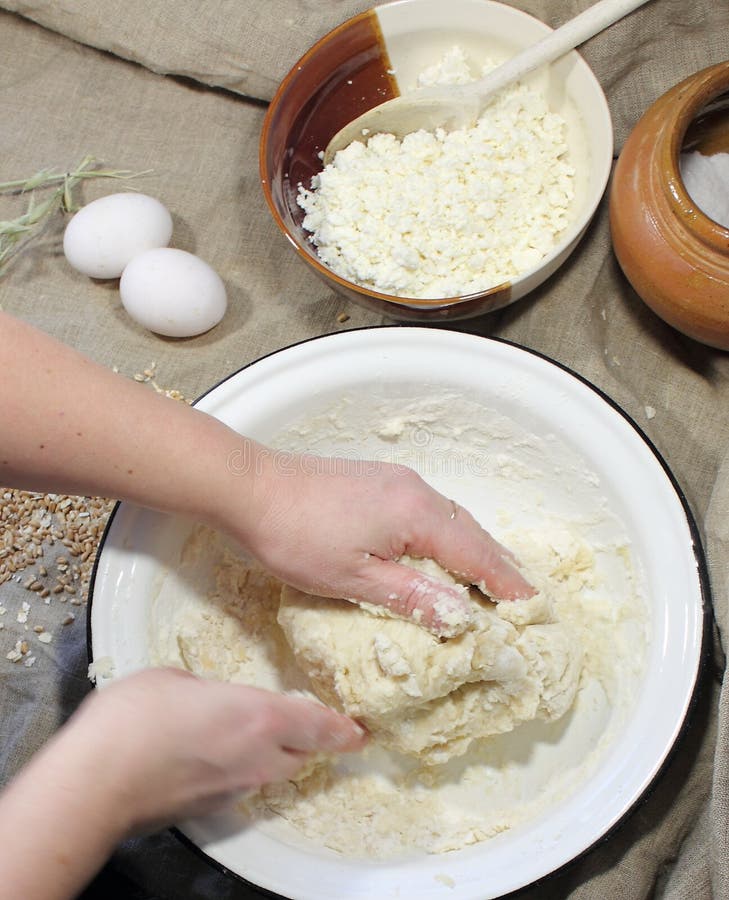 Hands kneading bread dough stock photo. Image of woman 51527704