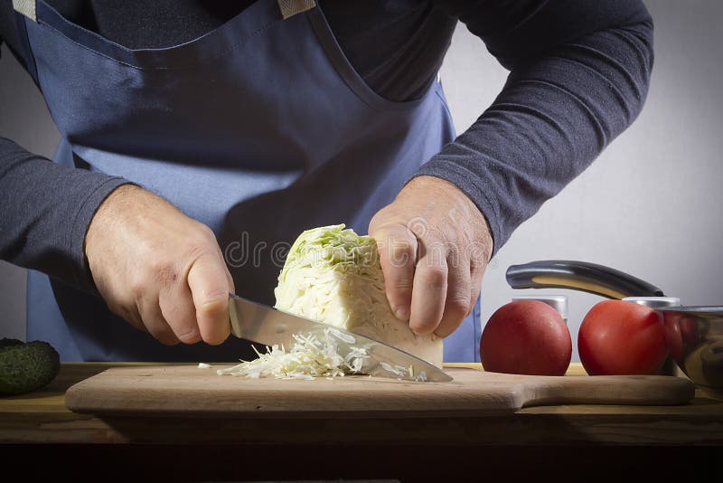 Hands with a Knife Chopping Cabbage Stock Photo Image of shredder