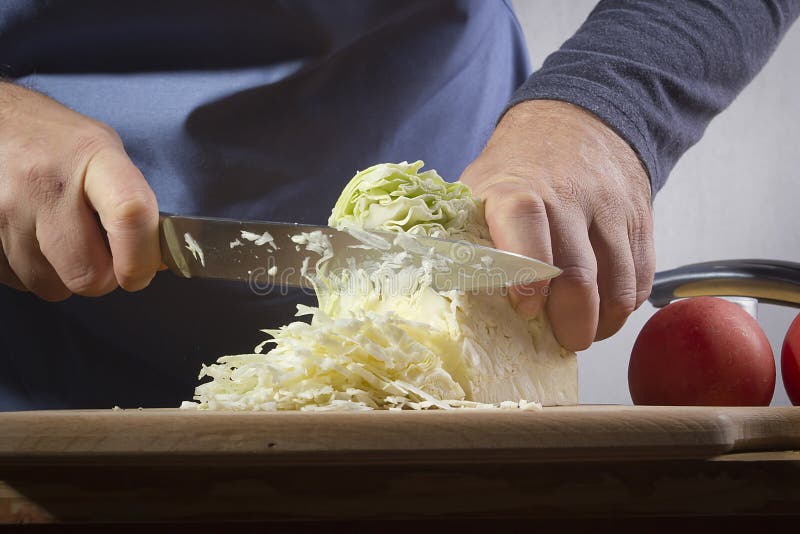 Hands with a Knife Chopping Cabbage Stock Image Image of prepare