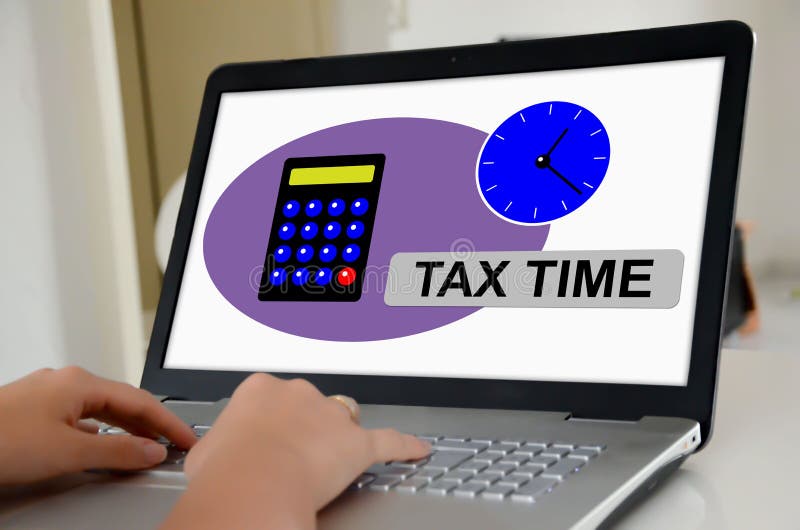 Tax Time Concept on a Laptop Screen Stock Image Image of debt