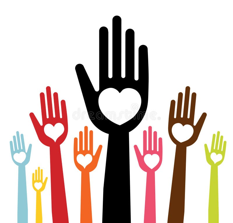 Envoltura de feliz trabajar como voluntario manos representante (todo derecho dedos varios corazón formas) 
