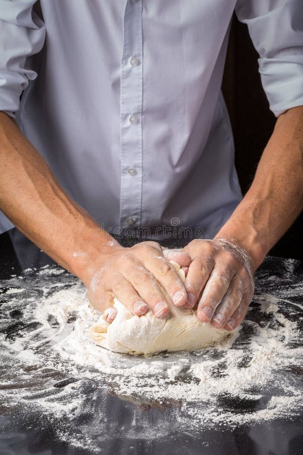 Hands of Man Preparing Bread Batter Stock Image Image of staple