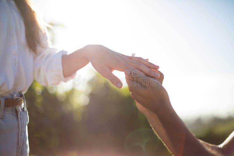 Hands of Man Putting Ring on Girlfriend Finger Stock Photo Image of