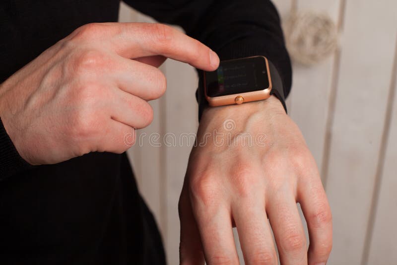 Hands of Man with Smartwatch Stock Photo Image of human, smartwatch