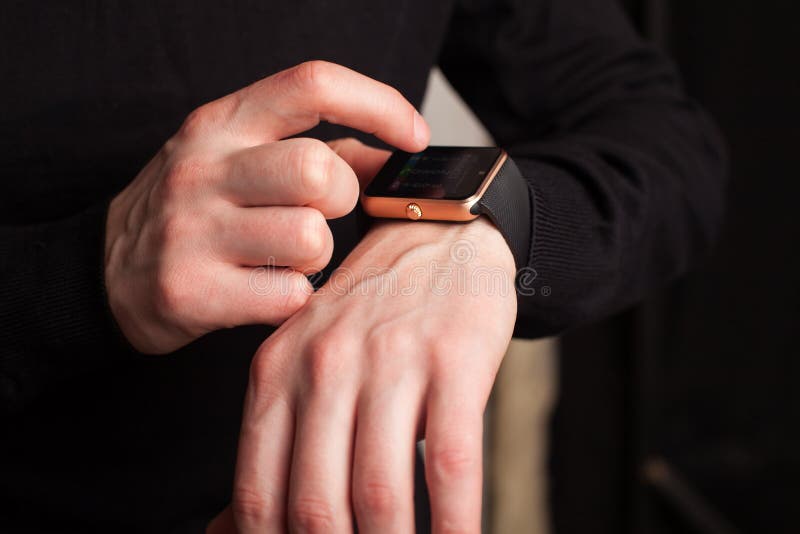 Hands of Man with Smartwatch Stock Image Image of smart, wristwatch