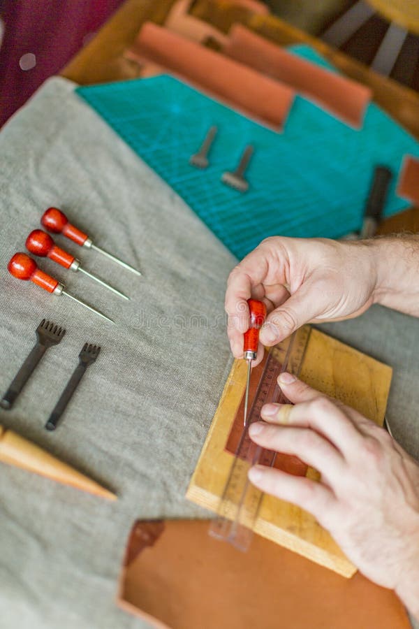 Leather Goods Master Hands. Top View Stock Photo Image of artisan