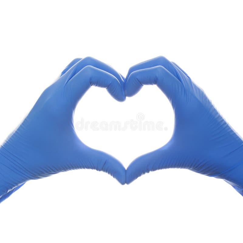 Hands In Medical Gloves Making Heart Isolated On White Background Stock