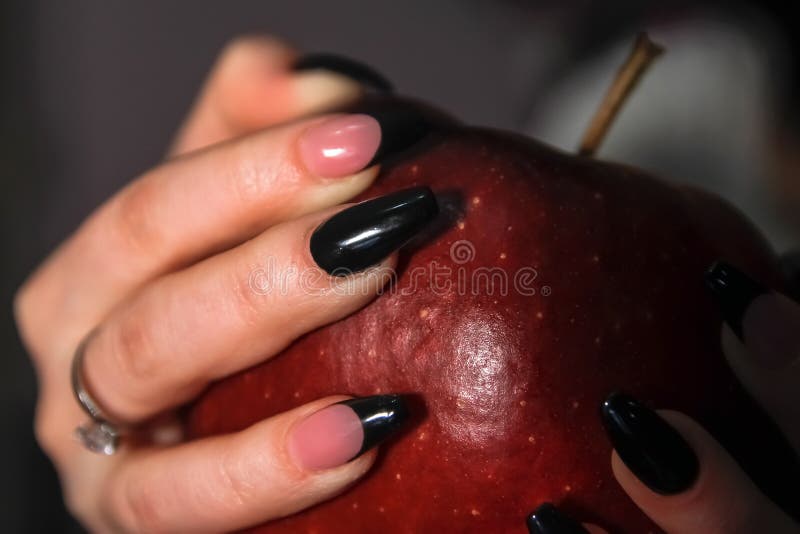 Hands with Nail Arts on Nails Holding Big Red Apple Stock Photo - Image ...