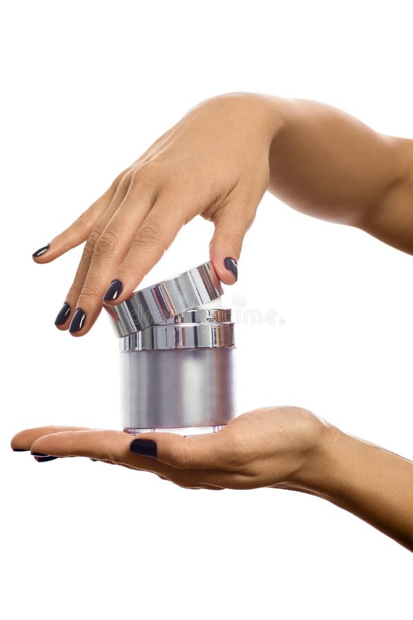 Hands opening cosmetic jar stock image. Image of medicine 47498281