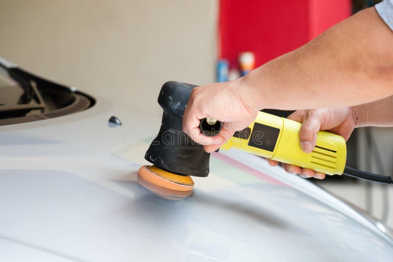 Hands with Orbital Polisher Stock Photo Image of waxing, detailer 89358850