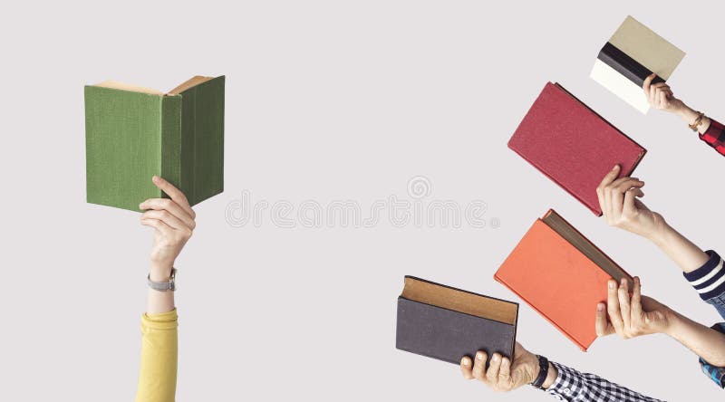 The hands of people hold books stock image