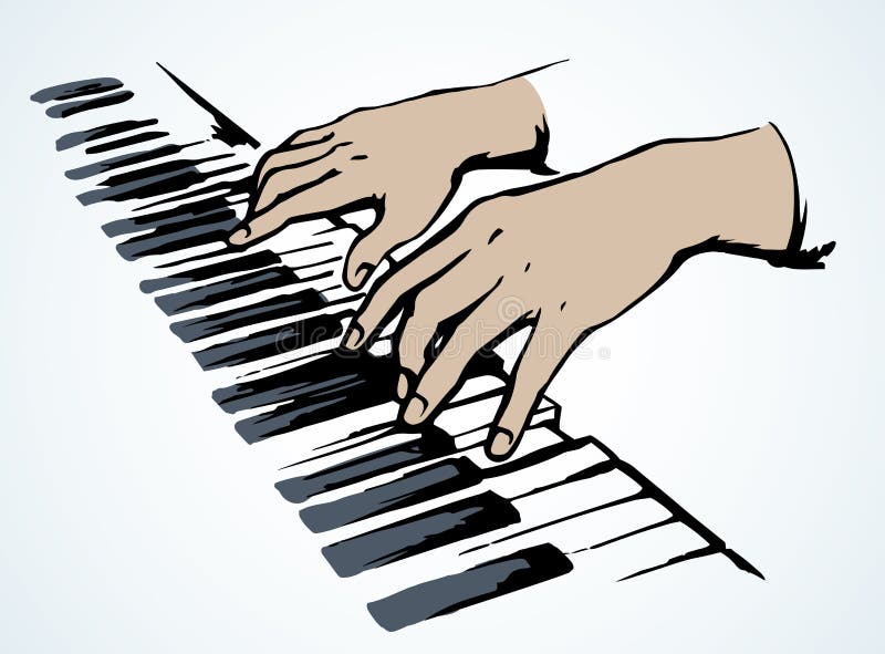 Hands on Piano Keyboard. Vector Drawing Stock Vector - Illustration of