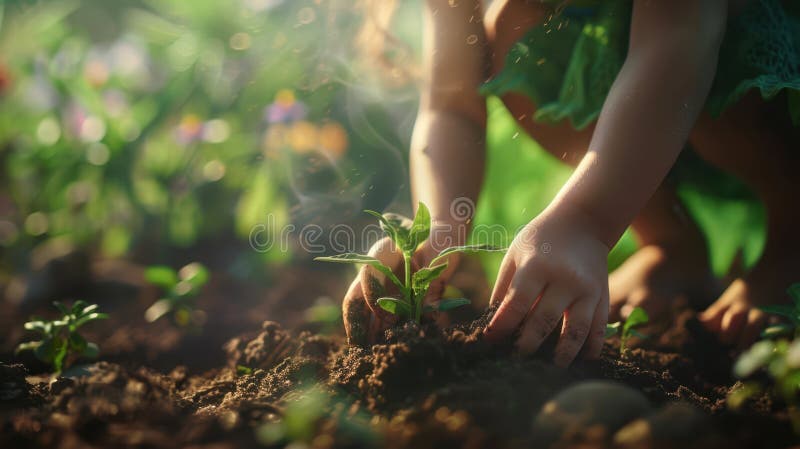The hands planting seedling. stock photography.