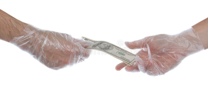 Hands in plastic (cellophane) gloves