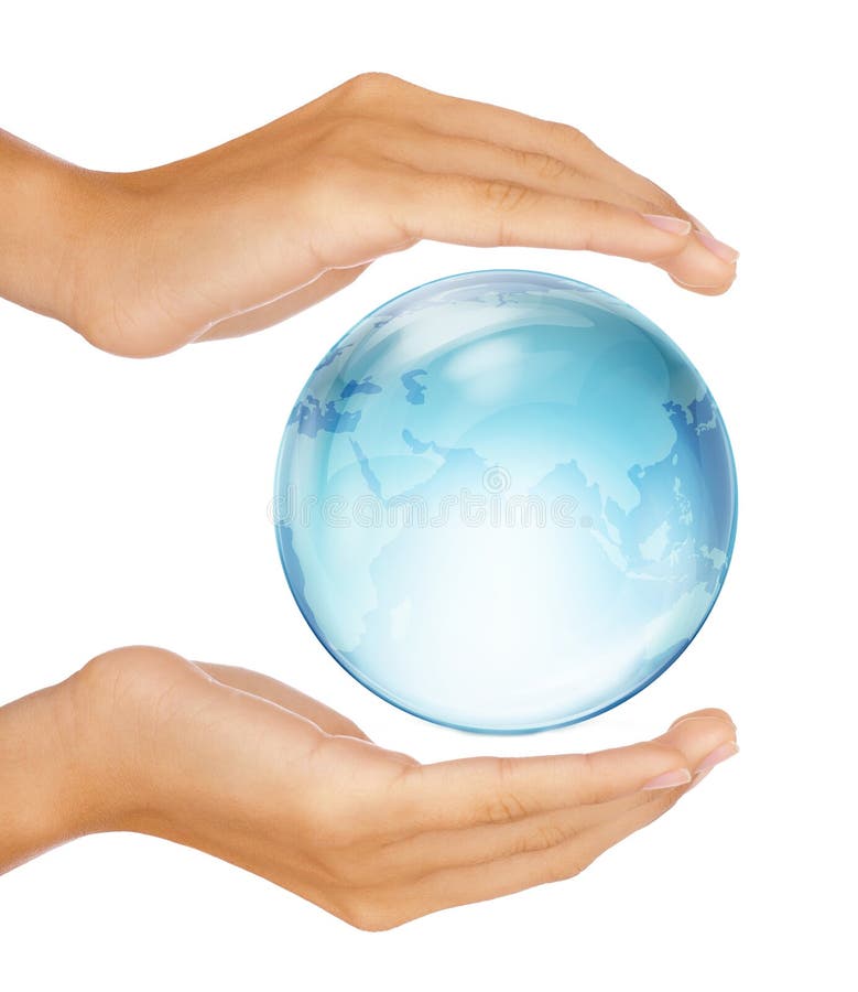 Hands preserving half earth globe isolated