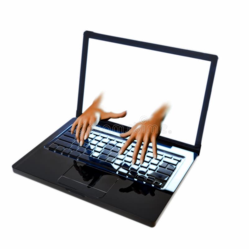 Hands reaching out of laptop screen