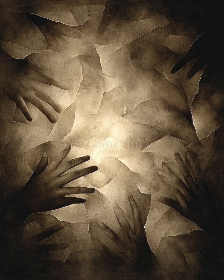 Hands Reaching Towards Each Other Symbolizing Unity and Connection in a Beautiful Patterns Photo. This evocative image showcases two hands reaching towards each other, representing a powerful symbol of connectivity and human interaction. The intricate patterns in the background enhance the visual impact of this moment. A perfect depiction of togetherness and harmony