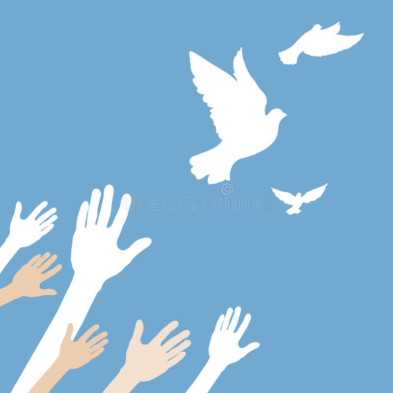 Hands releasing white dove. vector illustration